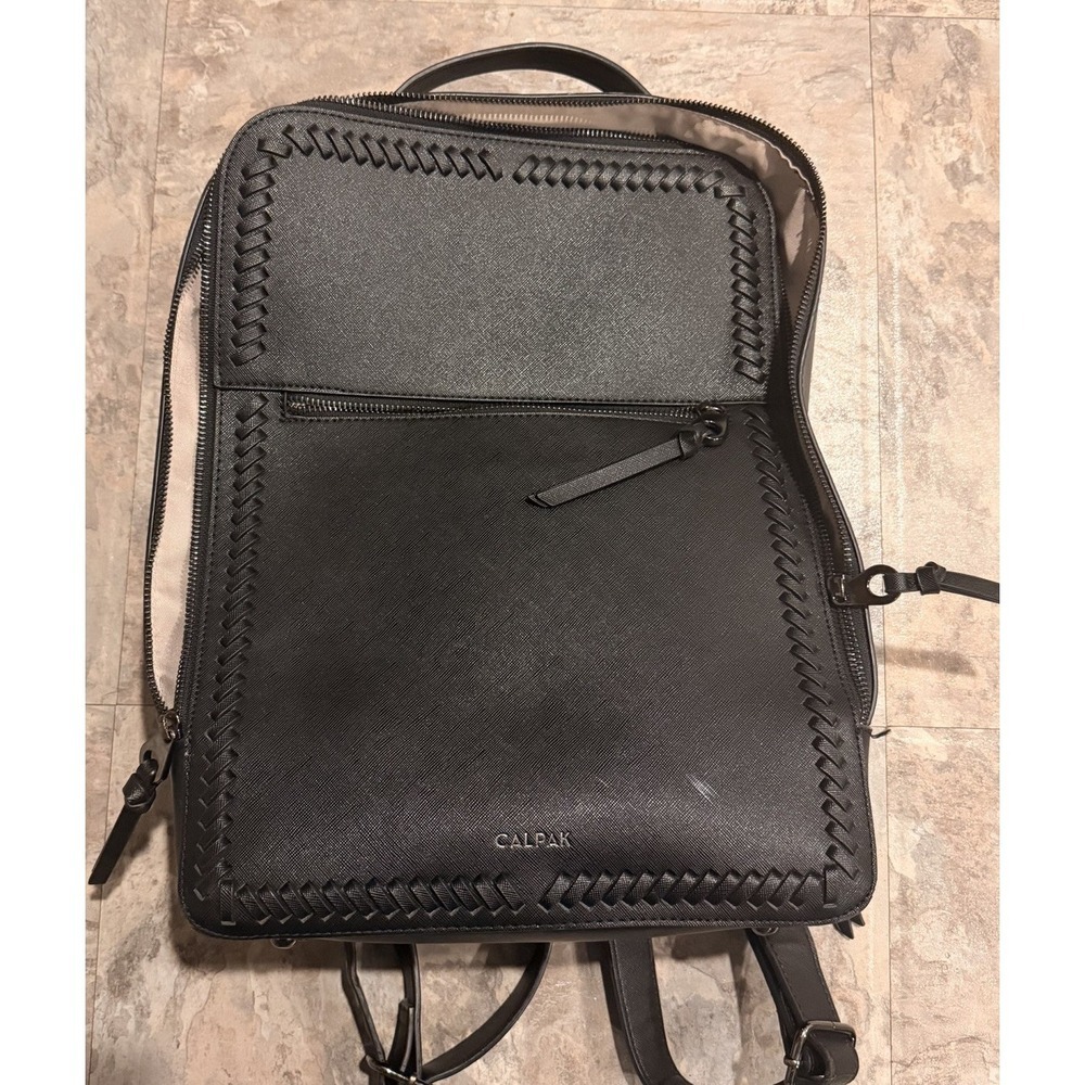 CALPAK Kaya 15" Laptop Backpack Full Zip Black Leather Travel Work Bag Luggage